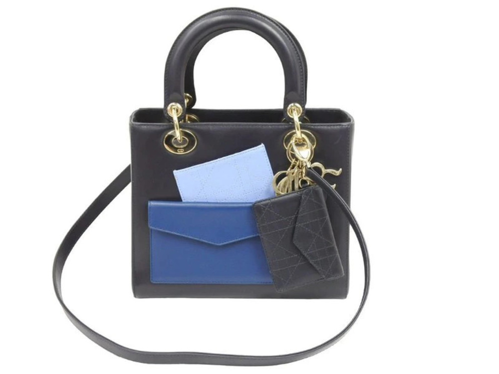 Christian Dior Lady Navy Blue patchwork Handbag